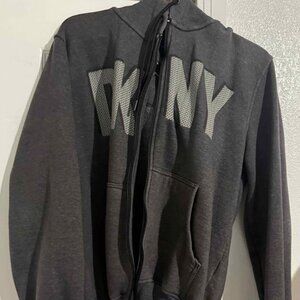 DKNY Mens Full Zip Gray Hoodie BROKEN ZIPPER